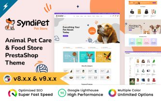 Syndipet Animal Pet Care and Pet Food Store PrestaShop Theme